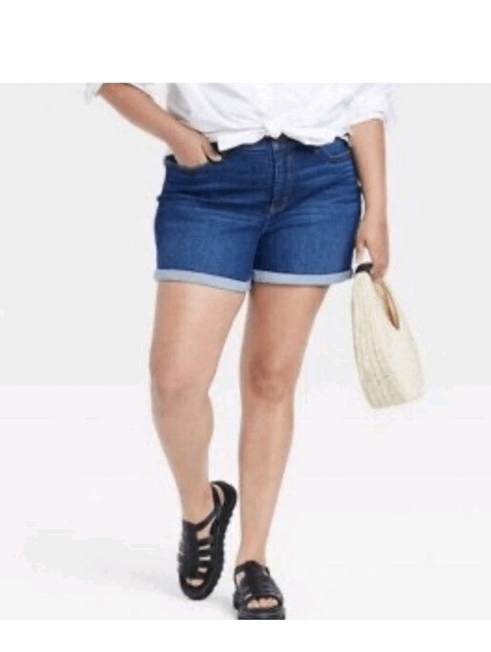 Ava & Viv Midi Blue Denim Shorts 22W Stretch Like New W-2501